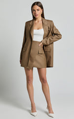 Haidy Mini Skirt - Faux Pockets Wrap Skirt in Taupe
