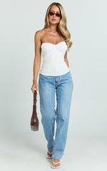Ida Top - Heart Gathered Neckline Strapless Top in White