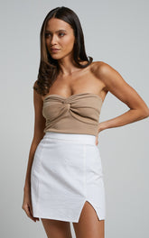 International Babe Mini Linen Blend Skirt in White Linen Look