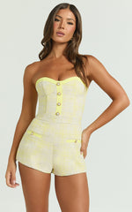 Jada Playsuit - Boucle Sweetheart Hardware Detail Button Playsuit in Lemon