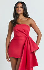 Jayce Mini Dress - Strapless Drape Dress in Red