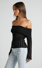 Kailah Top - Off the Shoulder Knit Top in Black