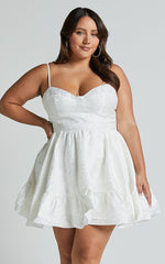 Kena Mini Dress - Jacquard Bustier Dress in White