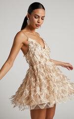Khrizza Mini Dress - Sequin Gathered Dress in Gold