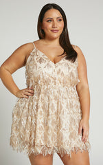 Khrizza Mini Dress - Sequin Gathered Dress in Gold
