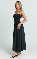 Lita Midi Dress - Shirred Bodice Halter Dress in Black