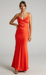 Lunaria Maxi Dress - Cowl Mermaid Slip Dress in Oxy Fire