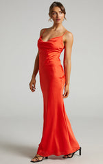 Lunaria Maxi Dress - Cowl Mermaid Slip Dress in Oxy Fire