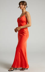 Lunaria Maxi Dress - Cowl Mermaid Slip Dress in Oxy Fire
