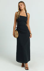 Myra Midi Dress - Halter Ruched Side Dress in Black