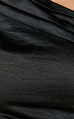 Rowena Midi Dress - One Shoulder Satin Dress in Black