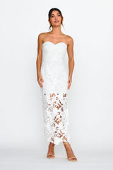 Parisa Sequin Embroidery Overlay Midi Dress White
