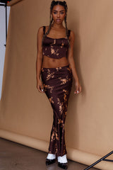 Hara Slip Midi Skirt Floral Brown