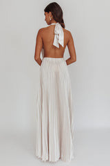 Monarch Pleated Satin Maxi Dress Champagne