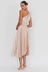 Calissa One Shoulder Pleated Midi Dress Champagne