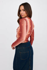 Mishka Long Sleeve Mesh Top Rust Multi