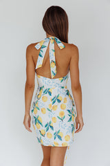 Euro Trip Halter Wrap Mini Dress Lemon
