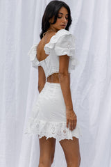 New Moon Scalloped Ruffle Trim Eyelet Skirt White
