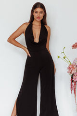 Emanuella Halterneck Split Jumpsuit Black