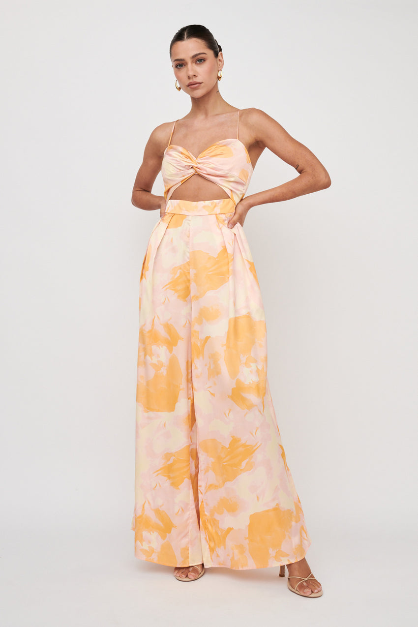 Tammi Cut-Out Waist Jumpsuit Abstract Yellow