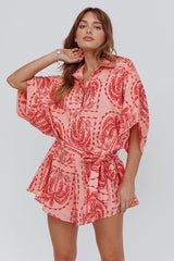 Daytona Beach Button-Up Romper Print Peach