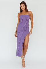 Catriona Split Ruffle Midi Dress Mauve