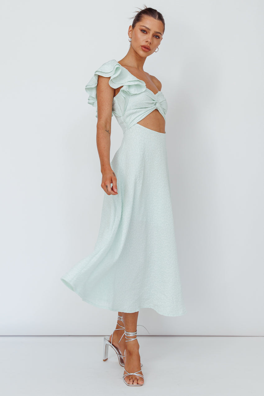 Jolina Ruffle Shoulder Midi Dress Mint