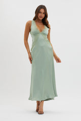 Ivonne Lace Trim V-Neck Maxi Dress Sage