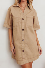 Admiration Contrast Stitching Boxy Mini Dress Beige