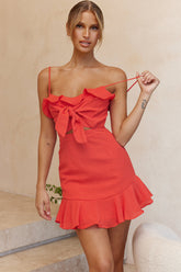 Pico Tied-Knot Bust Ruffle Dress Red