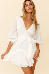 Flyin' Solo Fringe Trim Waist Tie Dress White
