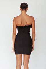 Cherri Fur Trim Mini Dress Electric Black