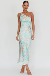 Portland One-Shoulder Maxi Dress Floral Mint