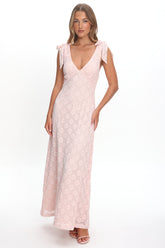 Mykonos Morning Tied Shoulder Maxi Dress Crochet Pink