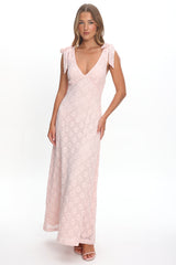 Mykonos Morning Tied Shoulder Maxi Dress Crochet Pink