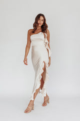 Jayda One Shoulder Ruffle Trim Maxi Dress Champagne