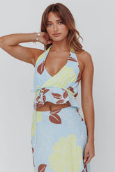 Kika Halterneck Crop Top Floral Blue