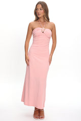 Letisha Textured Halter Maxi Dress Pink