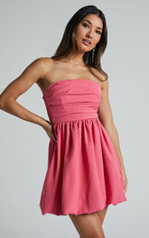 Shaima Mini Dress - Strapless Bubble Hem Dress in Fondant Pink