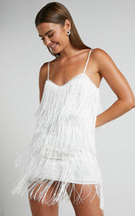 Siofra Mini Dress - Zig Zag Fringe Dress in White