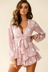 Maddox Fit & Flare Long Sleeve Romper Large Spot Print Pink