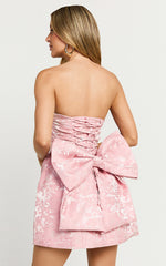 Wynn Mini Dress - Strapless Ribbon Back Detail Dress in Pink