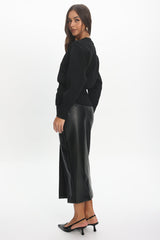 Sybil Faux Leather Midi Skirt Black