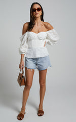 Ybur Top - Off Shoulder Long Sleeve Bustier Top in Ivory