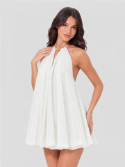 Gold-tone Clasp Keyhole Halterneck Mini Dress