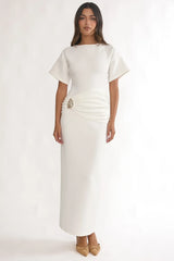 Briona Short Sleeve Buckle Maxi Dress White