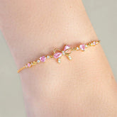 Women's Petite Bow Charm Bracelet | Adjustable Cubic Zirconia Chain Bracelet