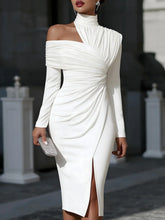 Women's One-Shoulder Draped Midi Dress | Elegant Asymmetric Neckline Dress