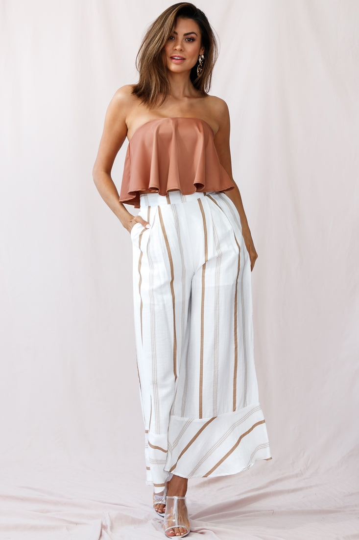 Hermosa Wide Leg Pocket Pants Stripe Print Tan