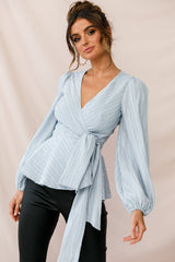 Macy Fit and Flare Wrap Top Blue